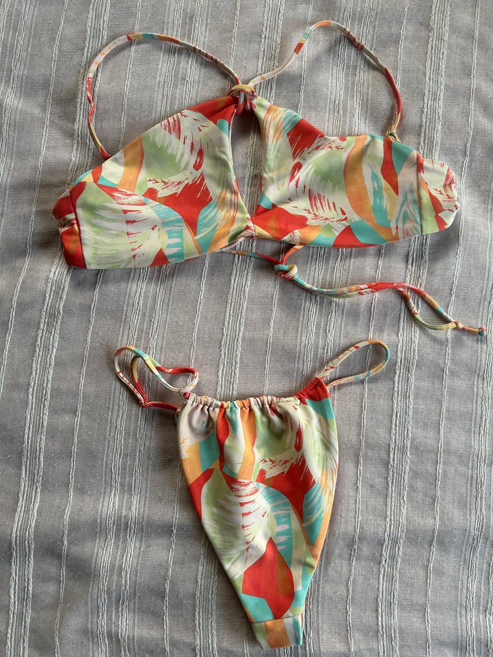 SKATIE Ella String Bikini Set Tropical Palm Cheeky Two Piece Swimsuit | S